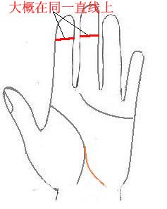 中指与食指最上面一节中的横纹几乎是一条直线上